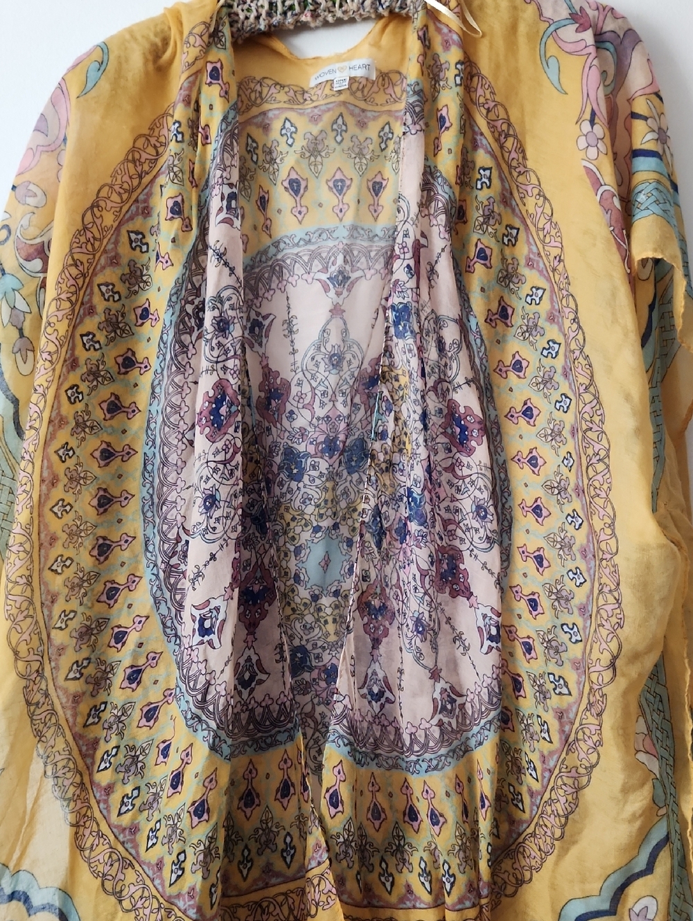 Woven Heart Yellow Paisley-Print Kimono